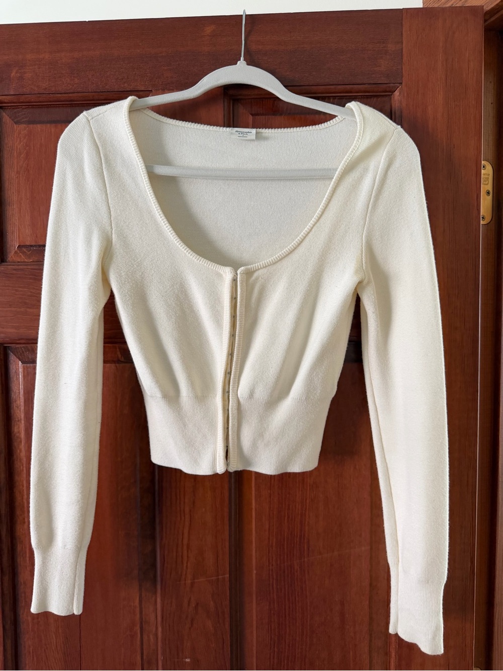 Abercrombie & Fitch Cream Scoop-Neck Snap Cardigan